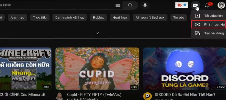 Live stream trên youtube