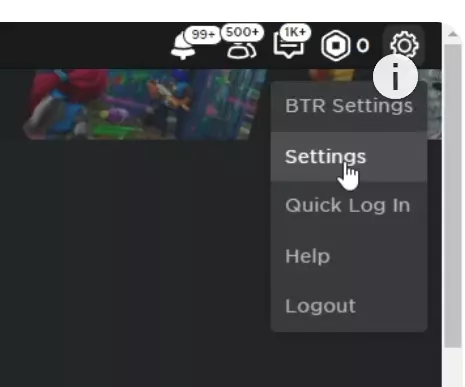 Vị trí nút setting trong tài khoản roblox