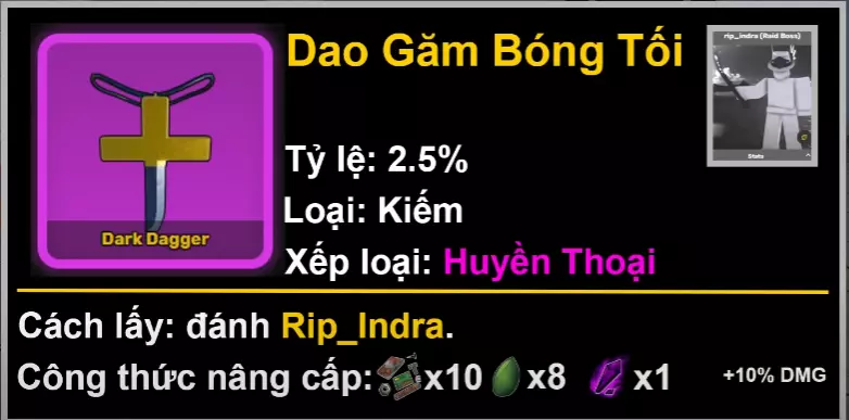 Thông tin Dao Găm Bóng Tối Dark Dagger